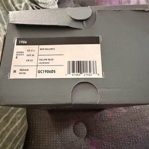 New Balance Gray Shoe Box with Yellow Blue Label